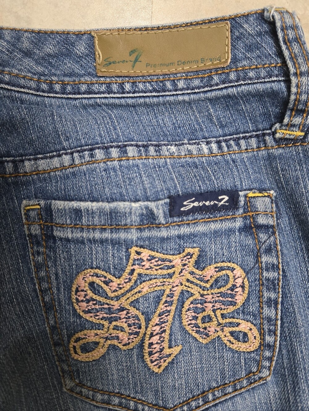 Seven7 Vintage Premium Flare Pink Stiched Pocket Denim Jeans Y2K Size 30 - Picture 6 of 6